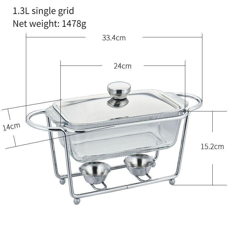 Square Glass Buffet Stove Compartmentalized Flip Top Food Heating Container Restaurant Hot Pot Alcohol Stove