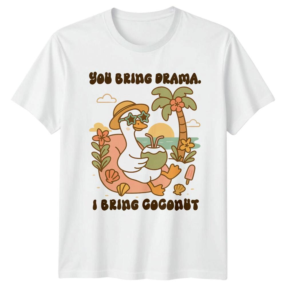 Retro Duck You Bring Drama I Bring Coconut Summer TShirt S