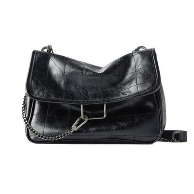 Fashion Shoulder Bag for Women PU Leather Chains Armpit Black Solid Color Messenger Bag Flap Handbags