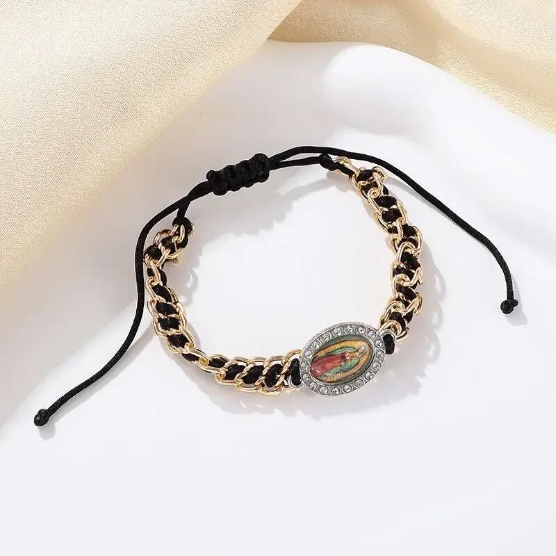 Exquisite Zircon Catholic Virgin Mary of Guadalupe Medal Necklace Women's Fashion Good Luck Amulet Jewelry