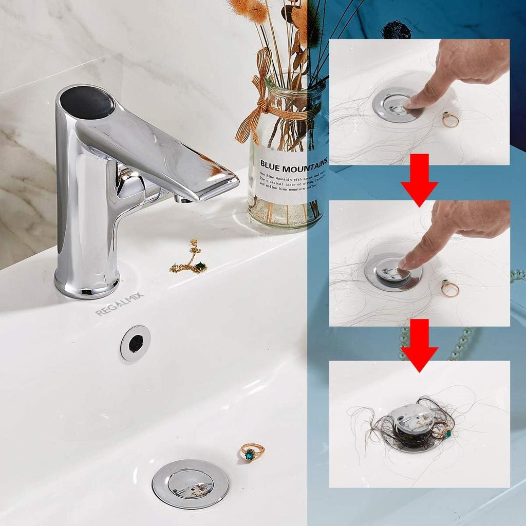 Modern Polished Chrome Pop Drain Stopper Anti-Clogging Strainer for Bathroom Sink Single Hole Faucet Mount Bathroom