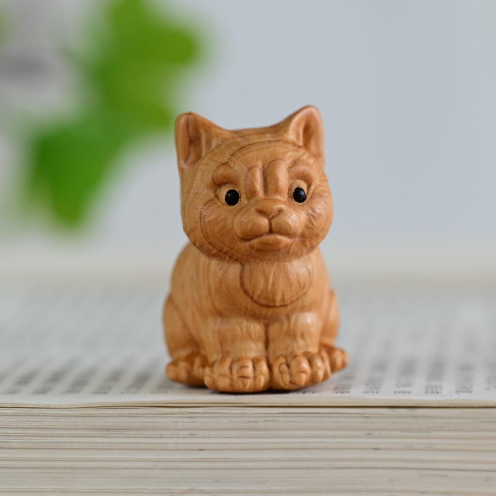 Miniature Wooden Carved Lying/Sitting Cat Ornaments Creative Tabletop Cute Animals Figurine Kids Gift Decoration home