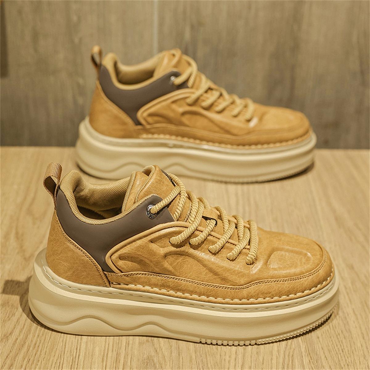 

New thick-soled heightening sports and leisure board shoes retro British shoes 44 земля жовтий колір
