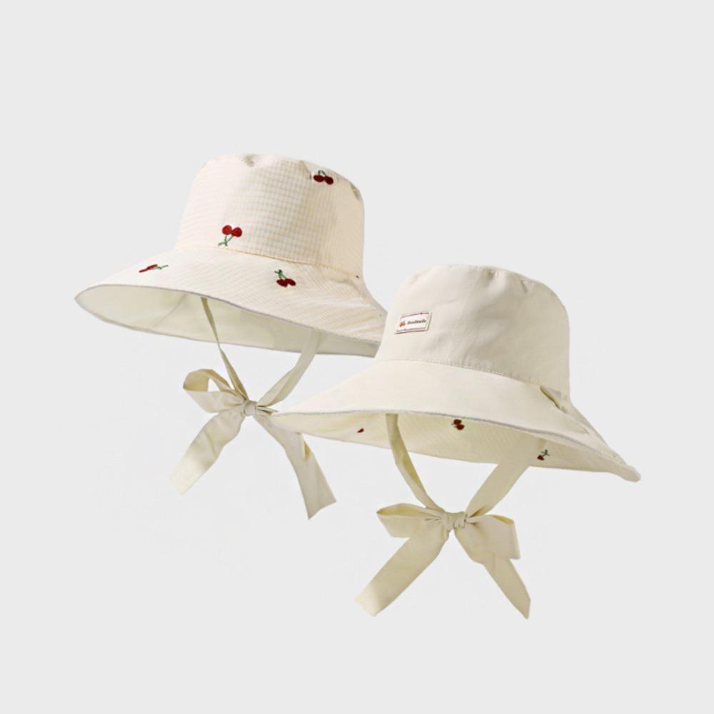 Lace Summer Sun Hat Ribbon Embroidered Cherry Bucket Hat Fashion Sunscreen Visor Cap  Travel