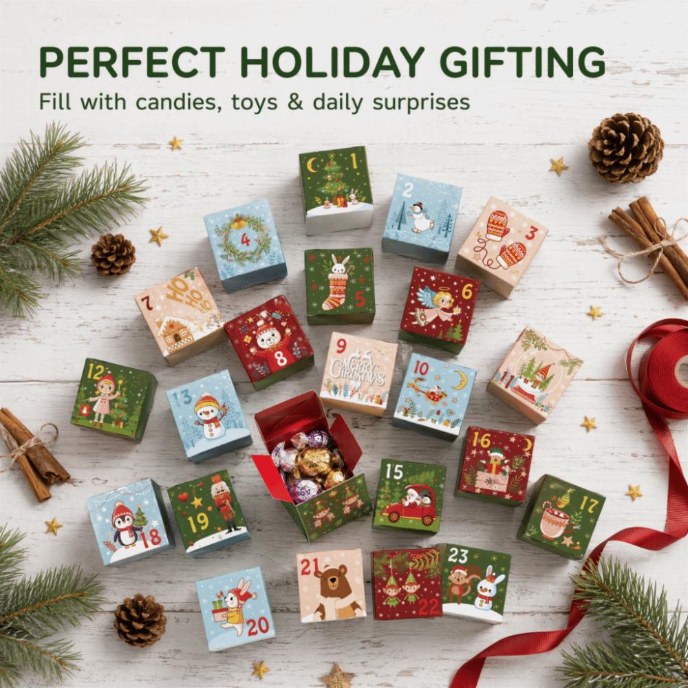 24pcs DIY 24-Days Countdown Paper Gift Boxes Mini Xmas Numbered Decorative Boxes Beginner‑Friendly