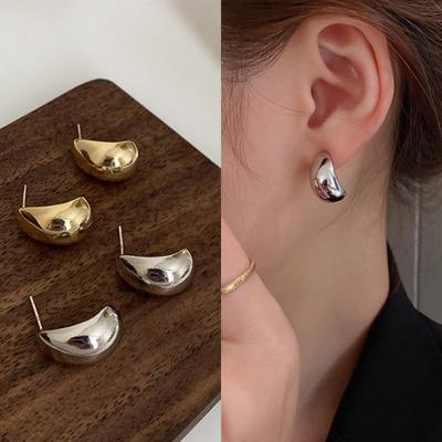 S925 Silver Semi-Circular Earrings: Retro Hong Kong Style, High-End, Versatile Light Luxury Fashion