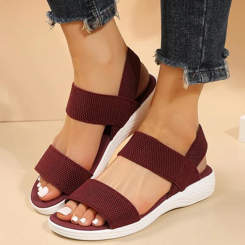 Fashion Women's Knit Elastic Cloth Wedge Sandals Slip on Lightweight Walking Sandals Women Comfortable Summer Shoes Woman 2025 Chaussure