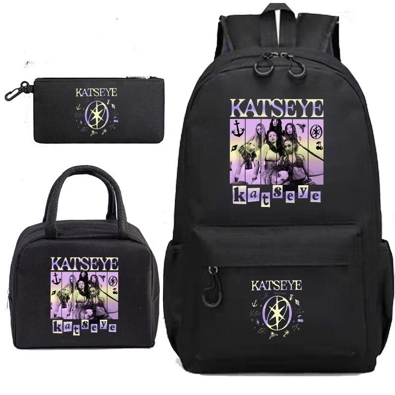Katseye Estuche de Lápices Musicales Bolsa de Almuerzo Mochila Set de 3 Materiales Escolares para Estudiantes Adolescentes Gran Capacidad Resistente al Agua Portátil