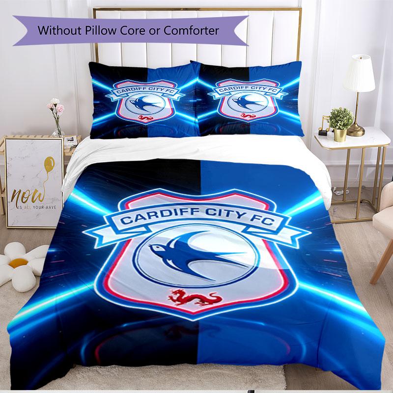 3pcs Duvet Cover Set (1*Duvet Cover + 2*Pillowcase, Without Core), Cardiff City FC Print Soft All‑Season Bedding Set, Home Bedroom Decor Gift