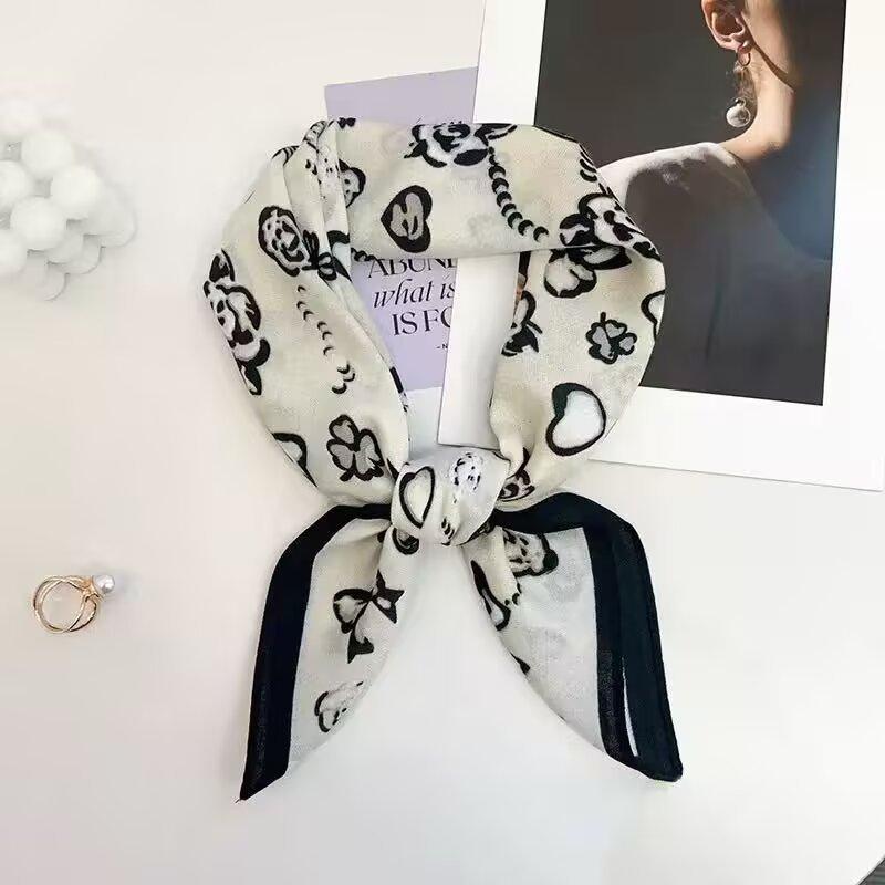 New French bow retro velvet herringbone pattern small square scarf temperament silk scarf versatile neck protection scarf scarf women