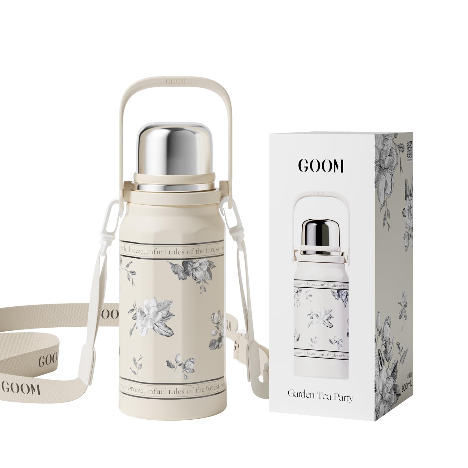 

GOOM 900ml Large Capacity Thermos with Tea and Keeps Hot or Cold with Vacuum Easy to Perfect for Sports and Outdoor Bullet Cup Cup, Strainer, Strap,
