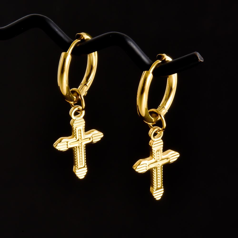 Golden Exquisite Sword Cross Star Hoops Earring Fashion Natural Shell Stainless Steel Earrings For Women Men Accessories Jewelry
