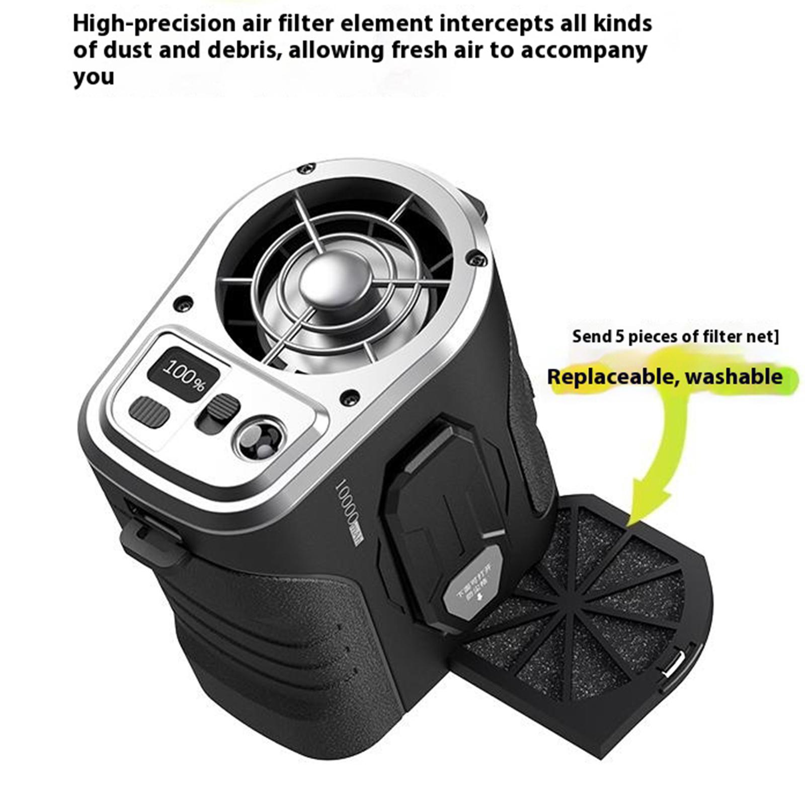 

G10 Portable Waist Fan 5-Speed Settings Rechargeable Mini Clip-On Cooling Fan Power Bank with LED Light Black/Silver