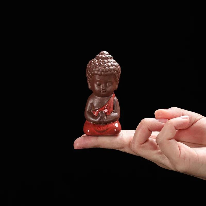 Creative Purple Clay Tea Pet Ornament Lovely Small Buddha Monk Figurine Handmade Sculpture Tea Set Decor Garden Bonsai Art