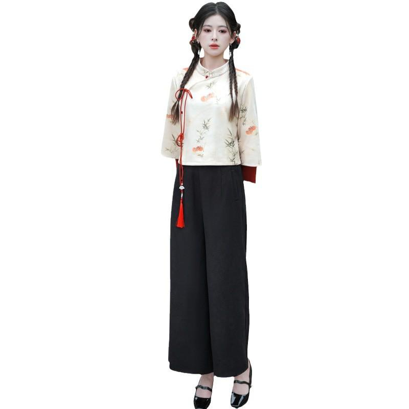 Elegant Velvet Tang Suit: Chinese-Style Retro Hanfu Cheongsam Top for Autumn/Winter