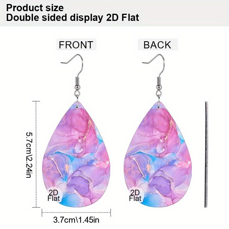 2D Flat, 6 Pairs Colorful Marble Pattern PU Leather Earrings Abstract Water Ripples Earrings Trendy Female Earrings Fashion All-match Earrings Jewelry