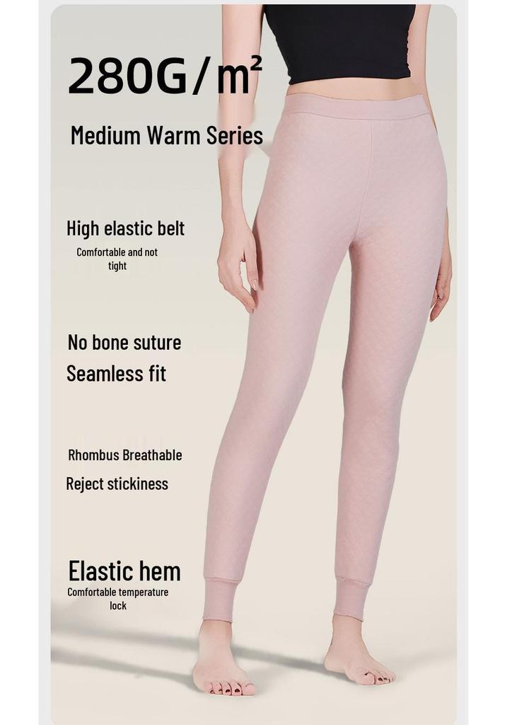 Women's Quilted 280G Pure Cotton Warm Trousers - Antibacterial Base Layer for Autumn & Winter