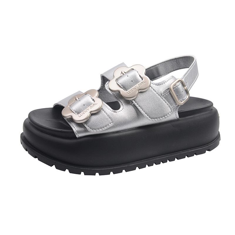 Muffin Platform Casual Sandals Women's Summer 2025 New Fashion Double-breasted Metal Buckle Foreign Trade Roman Sandals Women