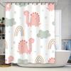 Cute Dinosaur Rainbow Shower Curtain For Kids Bathroom Decor Pink Blue Pastel Colors Extra Long Size 180X270Cm