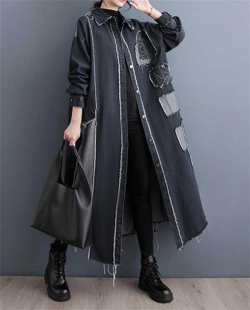 Denim Trench Long Denim Long Long Maxi Loose Slimming Free [Mohokyo] Women's Coat, Jacket, Jacket, Coat, Outerwear, Denim, Sleeve, Length, Fit,