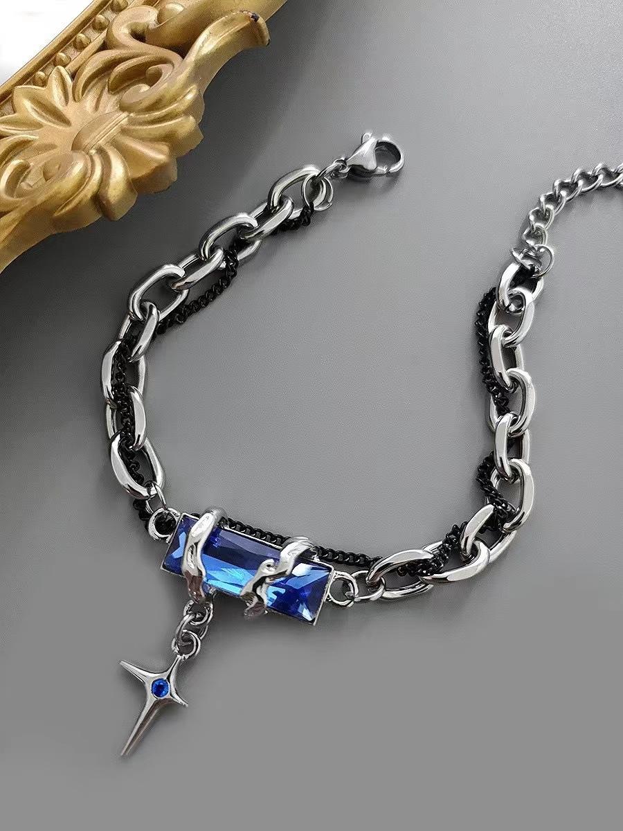 

Hip-hop Personality Geometry Imitation Black Diamond Awn Star Tassels Double-layer Chain Winding Bracelets for Men Women Jewelry синій