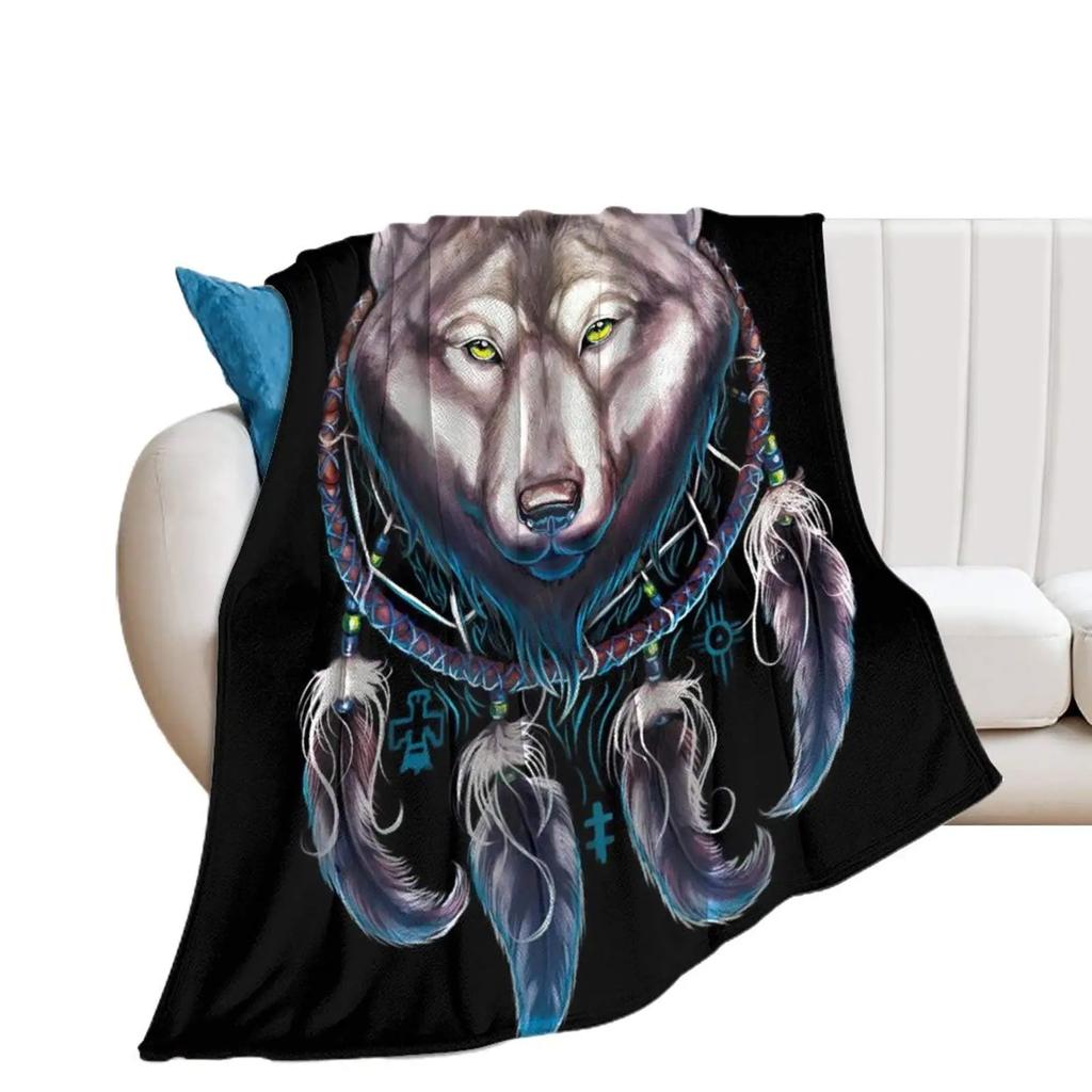 Colorful Galaxy Wolf Blanket, Soft Cozy Warm Fuzzy Flannel Throw Blankets, Wolf Purple Planet Blue Earth Blankets for Sofa Bed