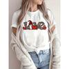 European Size Women's Valentine's Day LOVE Letter & Cupid Print T-Shirt - Short Sleeve Round Neck Blouse with Heart & Sweet Phrases