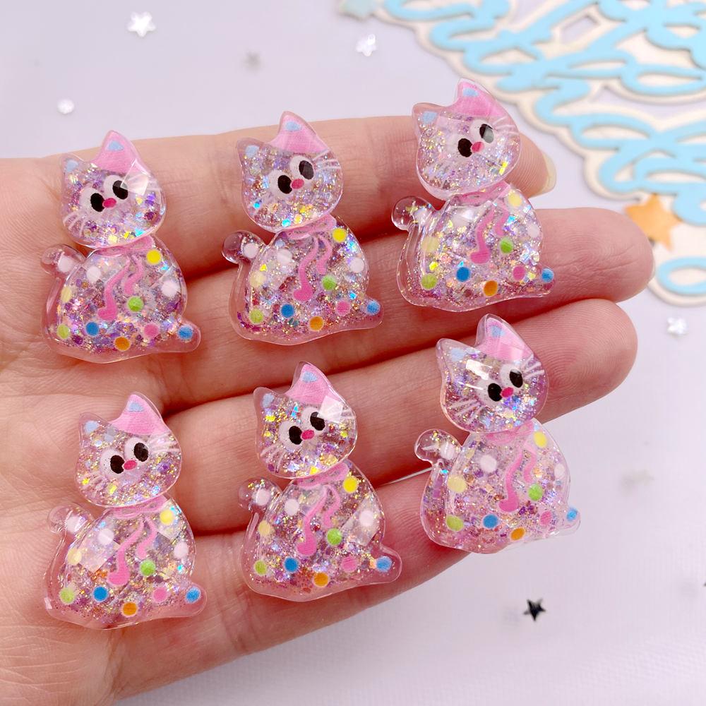 10PCS Kawaii Resin Colorful Candy Color Cartoon Bowknot Cats Figurines Flat Back Scrapbook DIY Home Decor Crafts Accessories