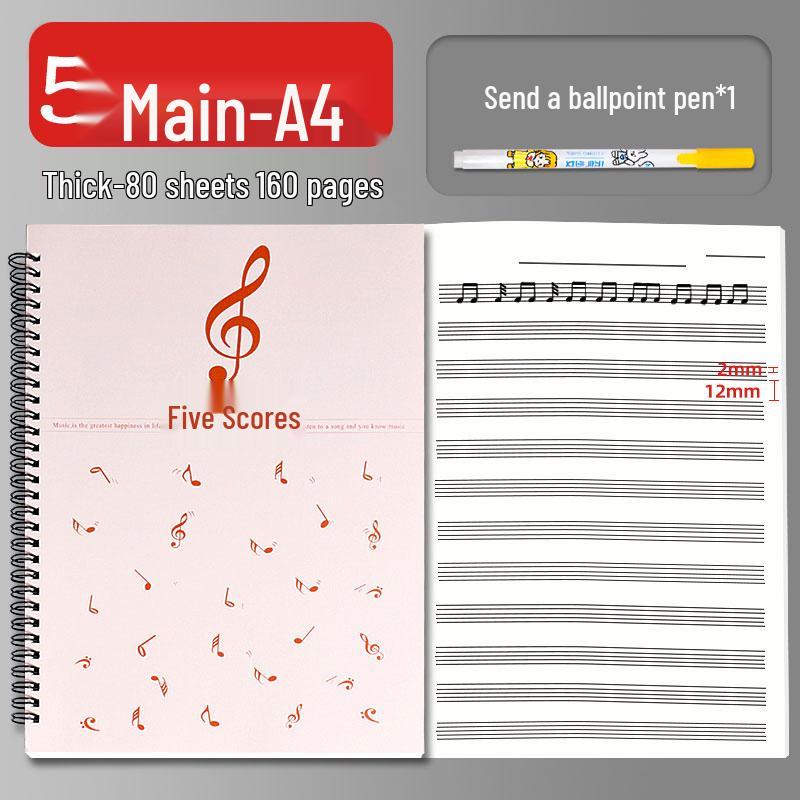 A4 Wide-Spaced Music Sheet Notebook for Beginners - Loose-Leaf, Thickened, Blank Pages for Children