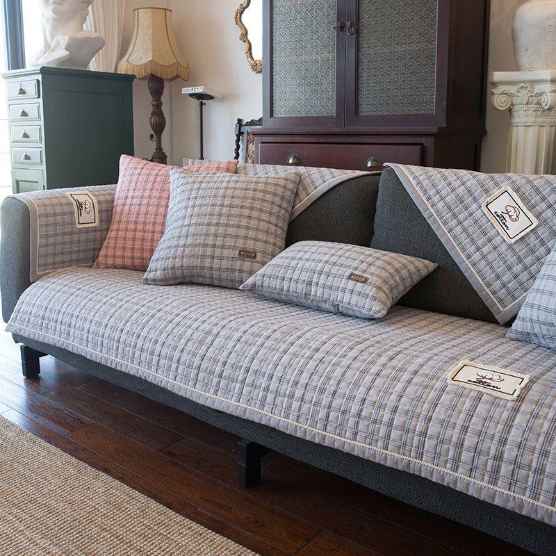 

Стильная минималистичная ткань для подушки дивана из стираного хлопка в клетку гингем, подушка для дивана на весь год, нейтральный нескользящий чехол на диван для дома H-molk-Carlo Blue Pillowcase