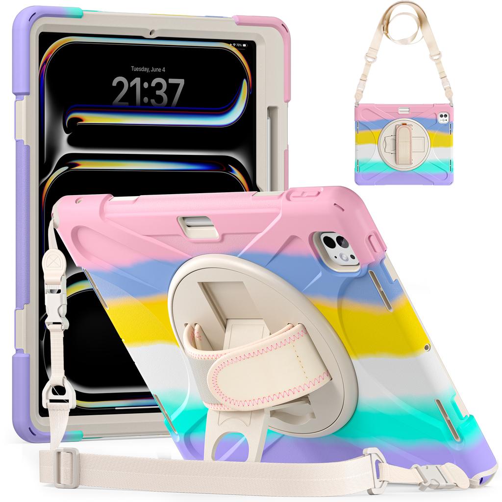 Für iPad Pro 13 (2024) Hülle Ständer Stifthalter TPU+PC+Silikon Tablet-Hülle mit Schultergurt