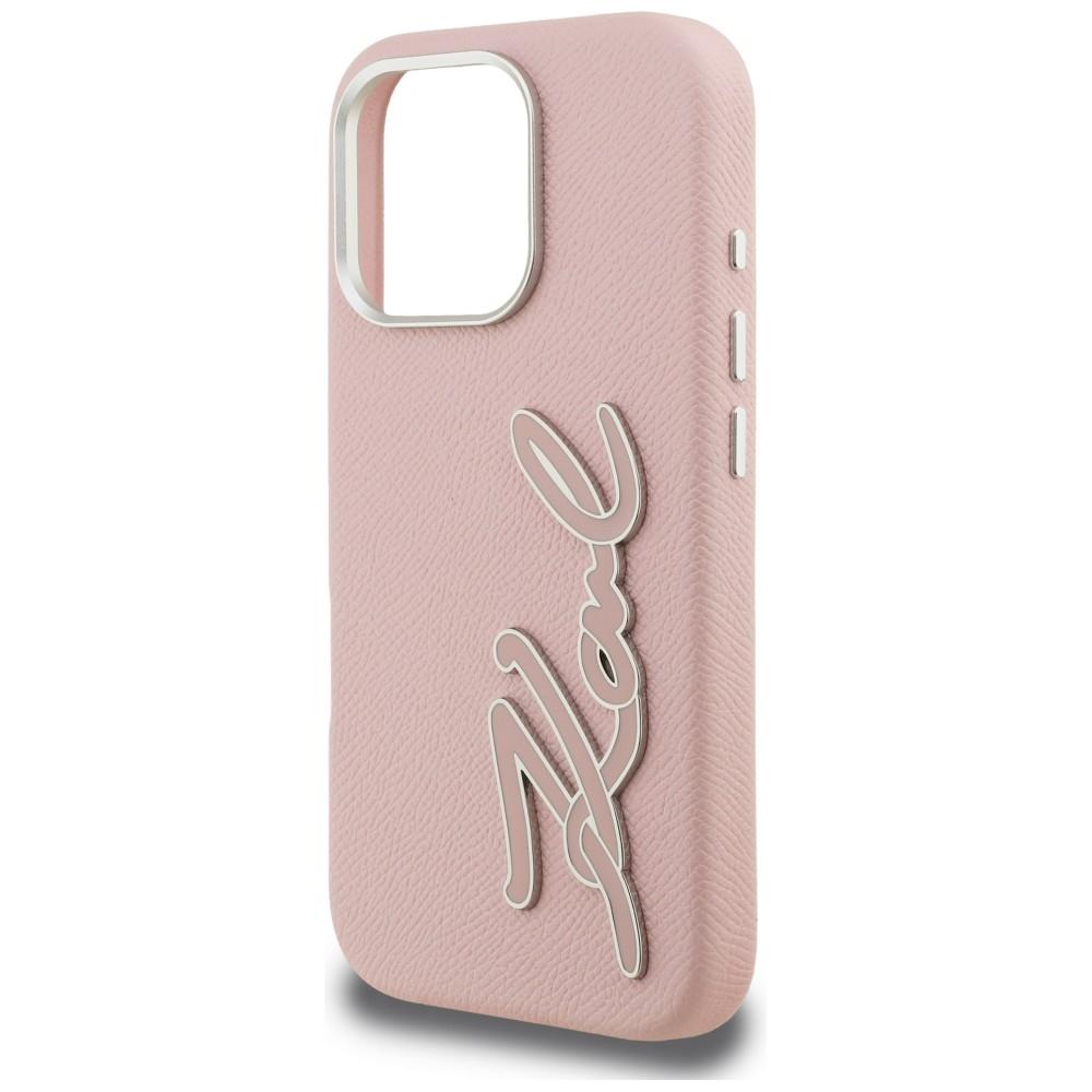 Karl Lagerfeld FW Grained Signature Logo Case for iPhone 16 Pro Max Pink