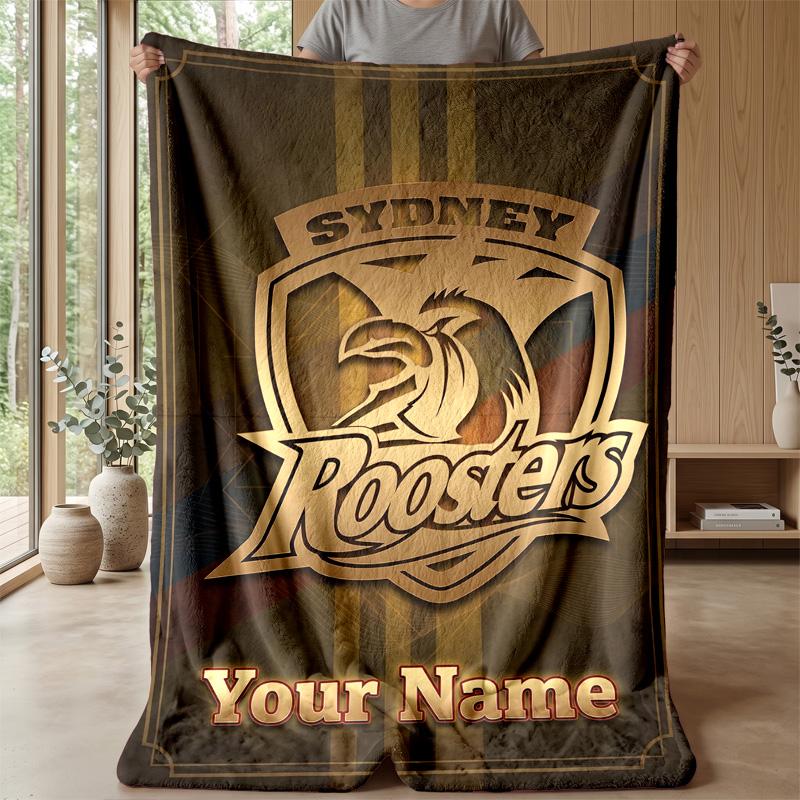 Sydney Roosters Custom Flannel Throw Blanket Print Your Name Text Soft Warm Blanket Holiday Present