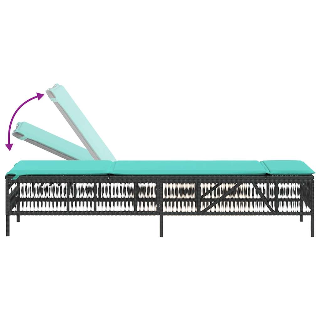 Sun Lounger with Cushions Black Poly Rattan