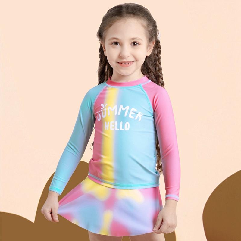 Baby Mädchen Tankini Langarm Oberteil und Rock Zweiteiler Farbverlauf Kinder Badeanzug