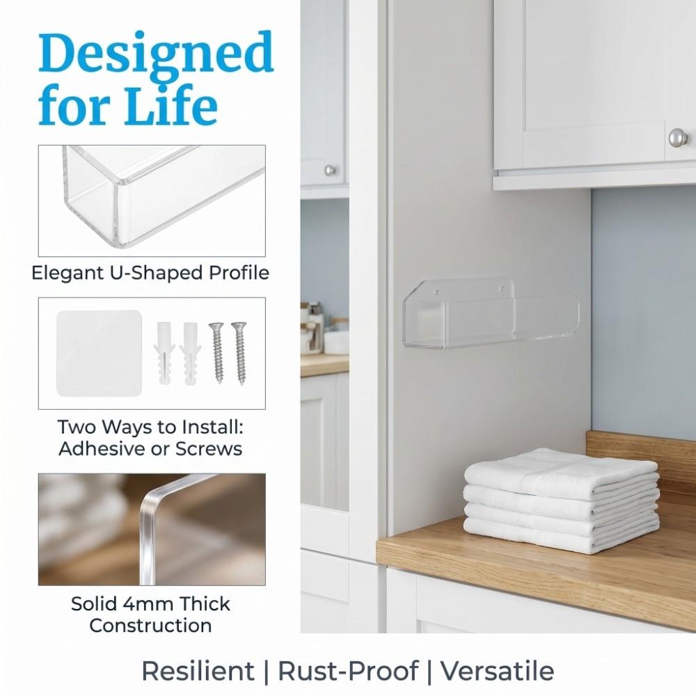 Transparent Black Hand Towel Holder Wall Mounted Towel Hanger Bathroom Kitchen Toilet Laundry Room