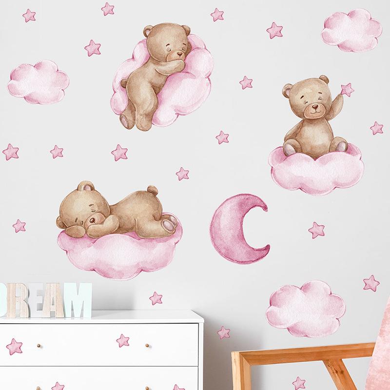 Cartoon Hot Air Balloon Animals Bear Wall Stickers for Kids Room Boy Room Decoration Nursery Baby Room Decoration Decal