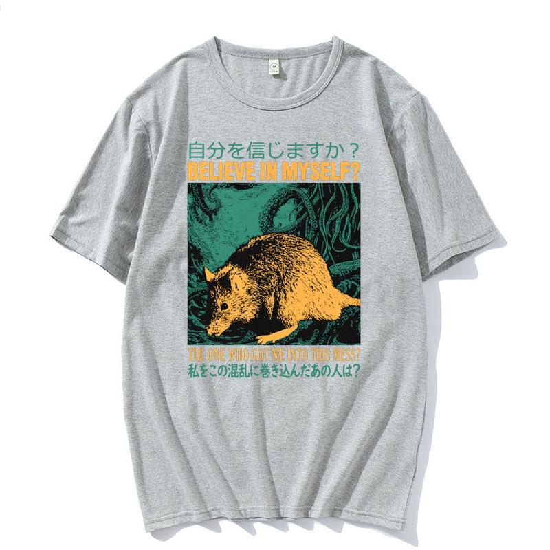 Believe In Myself Rat Vintage Cartoon Graphic Tshirts Unisex Fashion Harajuku Y2k T Shirt Mens 100 Cotton Short Sleeve Tshirt