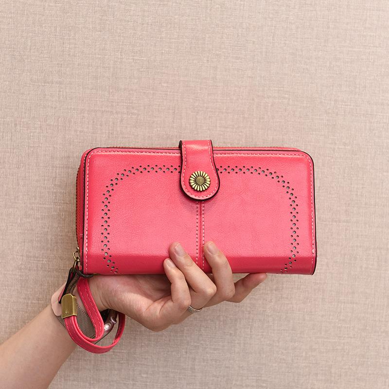 

Модный женский кошелек и клатч с длинной молнией и полым отделением большой вместимости розы красного