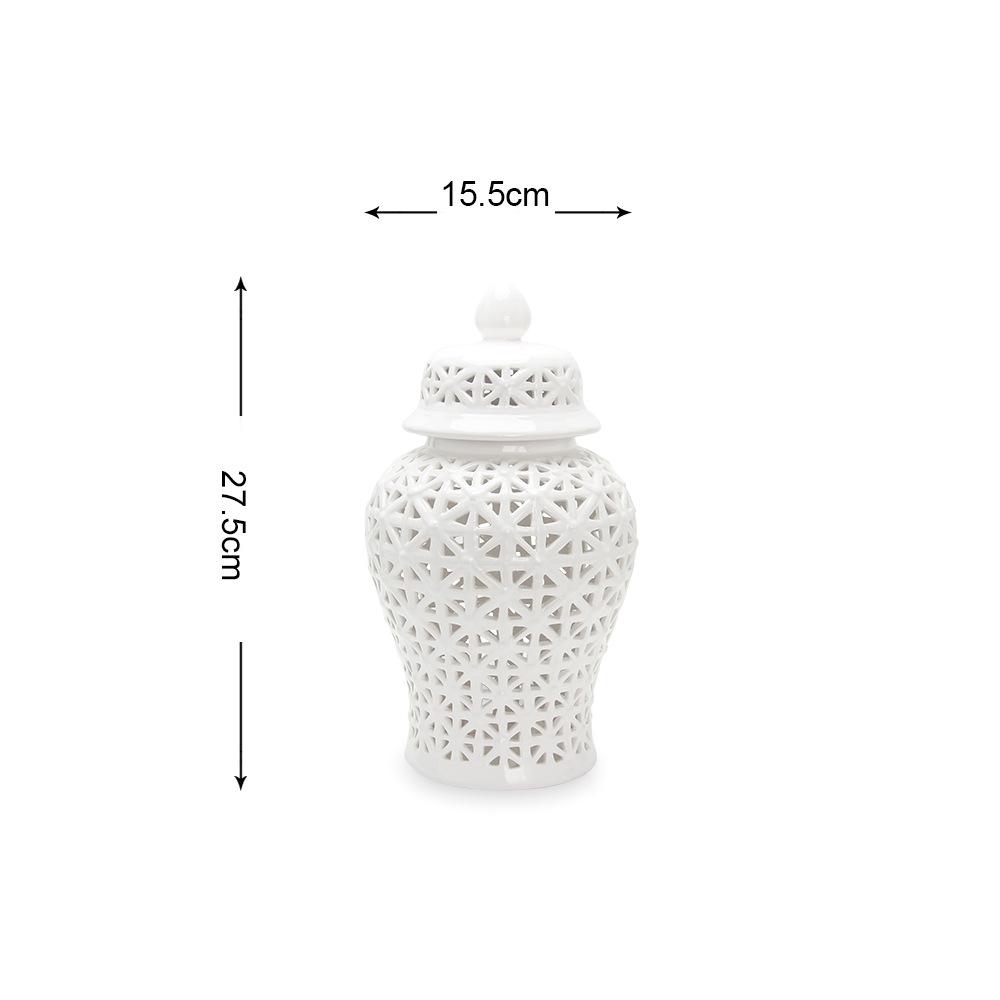 Modern Dried Flower Vase Hollow Ceramic Ginger Jar Desktop Storage Jar with Lid Home Decoration Flower Arrangement Accessories