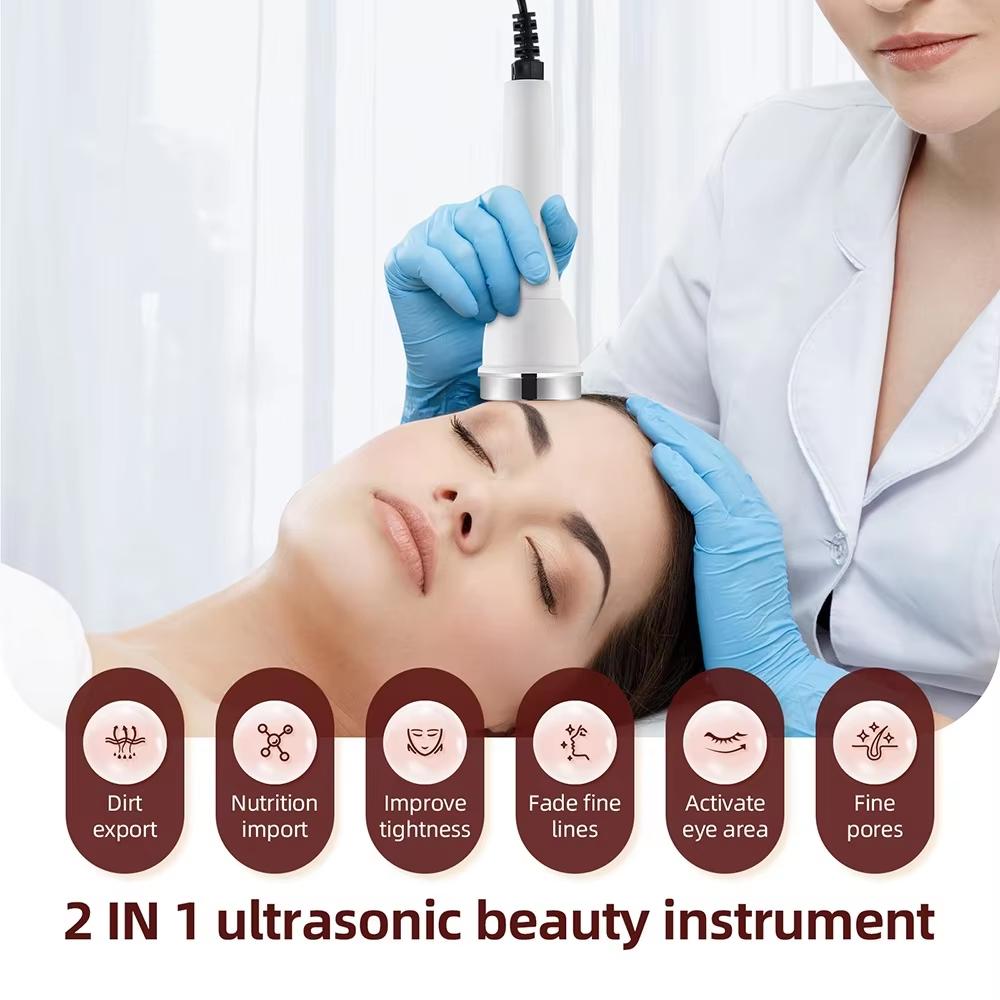 2-in-1 Ultrasonic Beauty Device 1MHz - CE Certified Wireless Facial & Eye Massager, 1800mAh for Wrinkle Reduction/Pore Cleansing/Skin Tightening
