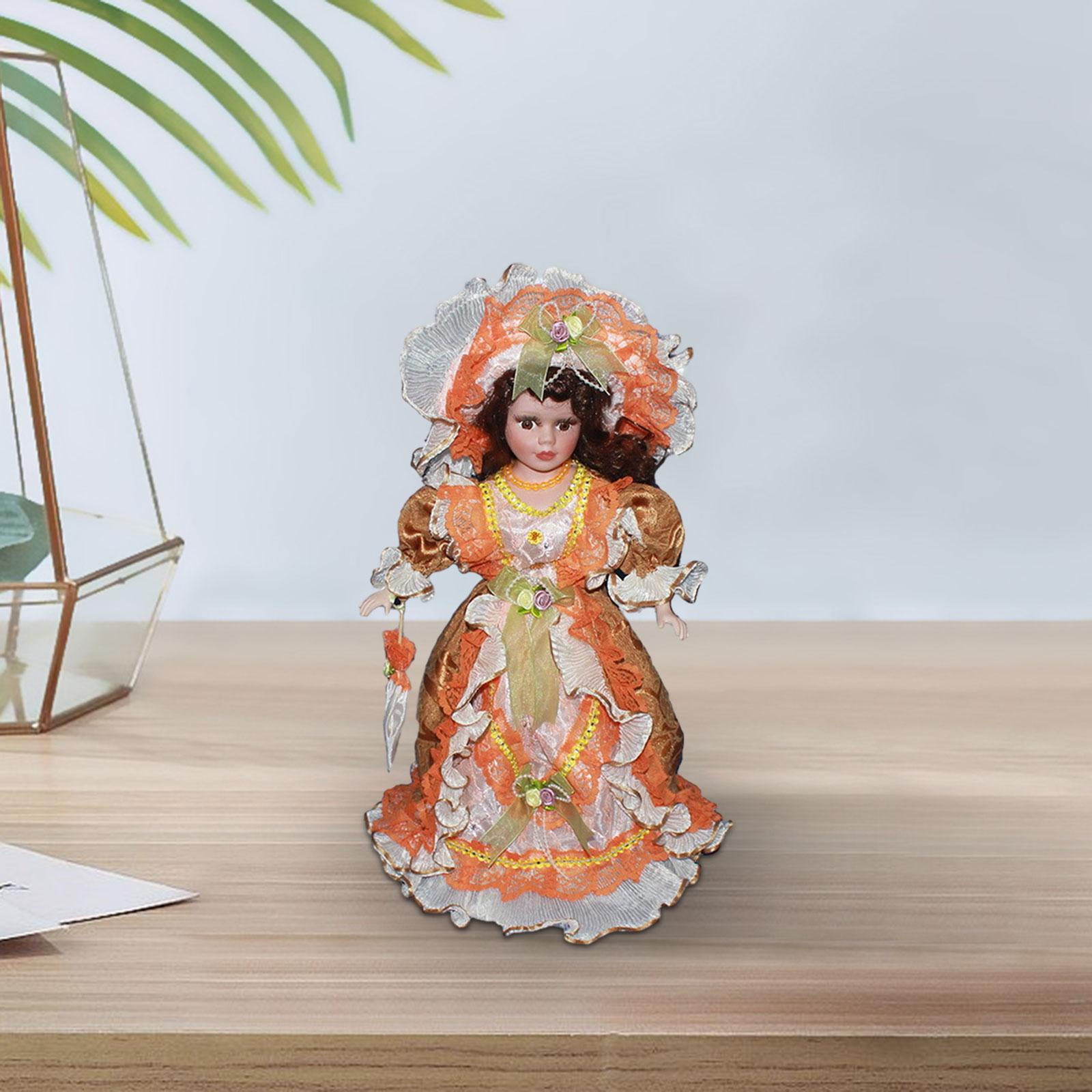 

40 см коллекционная миниатюрная фарфоровая кукла с вьющимися волосами, керамическая кукла для украшения, подарка на день рождения, украшения кукольного дома для детей оранжевый