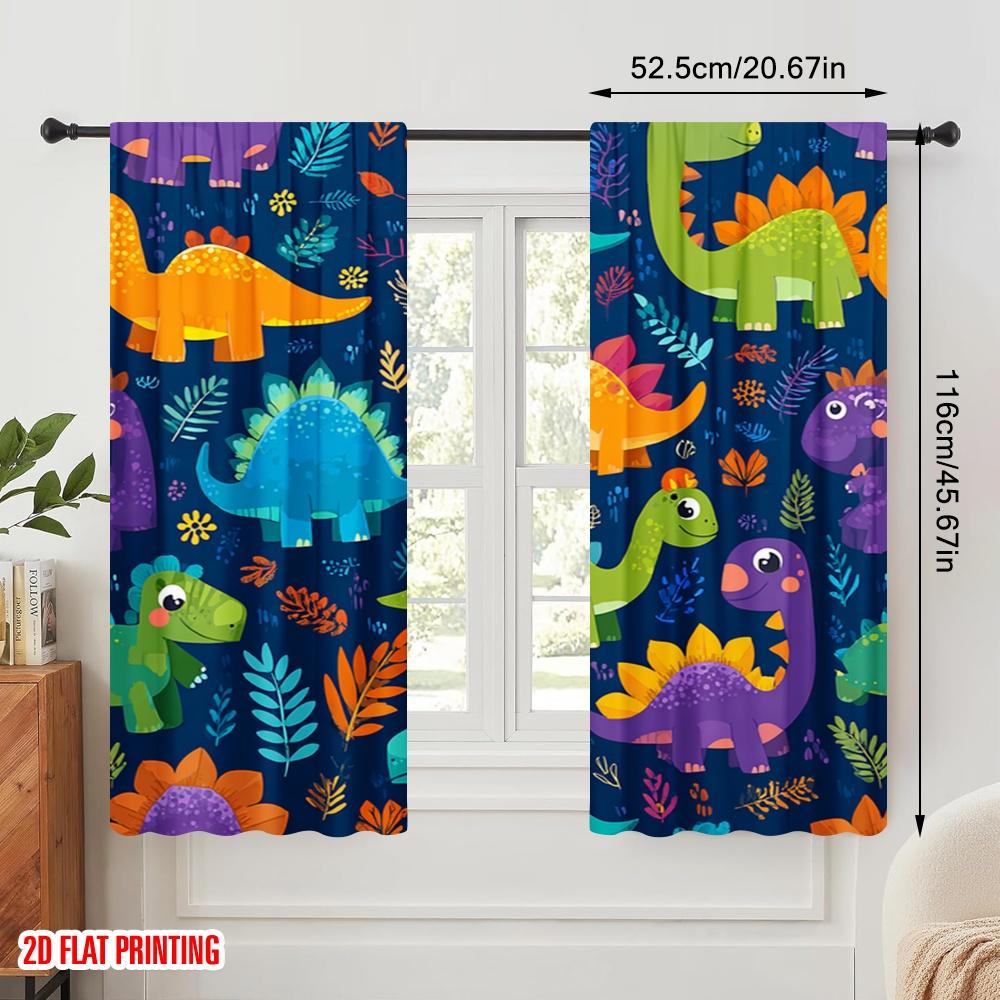 2pcs 2D flat printing Window Drapes Cute Cartoon Dinosaurs 100% Polyester Without Electricity Party Decorations for Home Wall