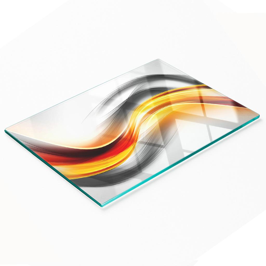 Tempered Glass Kitchen Board with Decorative Wave Abstraction Graphics 80x52 cm