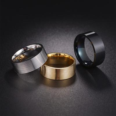 Men's 8mm Threaded Titanium Steel Plated Ring Vacuum Coating Scratch Resistant Band