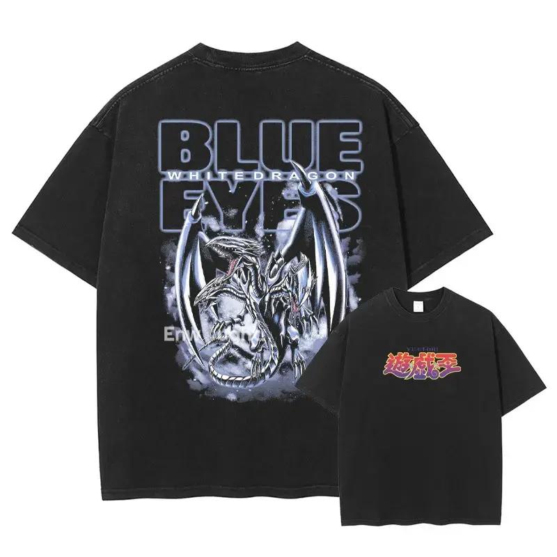Yu Gi Oh T-Shirt Anime Manga Vintage Washed Tees Tops Sommer Übergroß Kurzarm Baumwoll-T-Shirt Mann Unisex Casual Streetwear