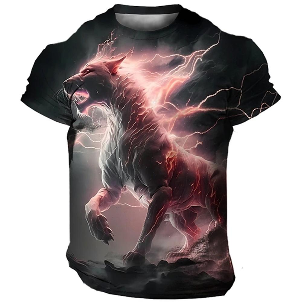 Summer Vintage Casual Men T-shirt 3D Animal Print Wolf Graphic Short Sleeve Oversized Everyday Breathable Quick Drying Clothing