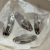 Y2K Geometric Silver Oval Snap Hairclips Punk Metal Side Hairpin Korean Hair Accessories Vintage Hollowed Out Pattern Hair Clips
