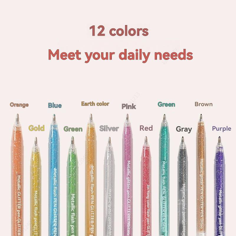 Metallic Glitter Gel Pens, 12 Colors 1.0mm Fine Tip,for Adult Coloring Book, Kids Drawing Art Supplies, Scrapbook, Sparkle