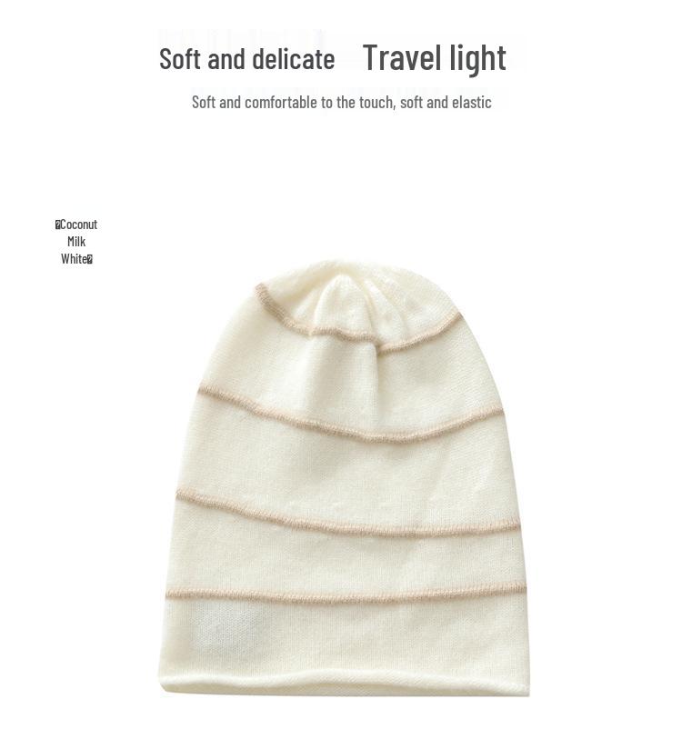 Women's 100% Pure Cashmere Color Block Rolled Edge Knitted Fashion Hat